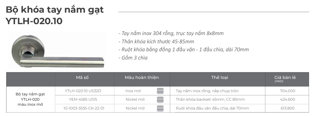 Bo khoa tay nam gat Yale YTLH 020 10