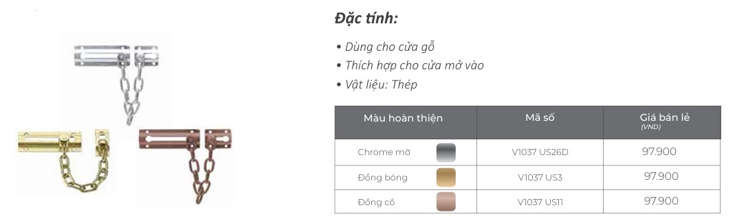 Chot gai an toan dang xich Yale V1037